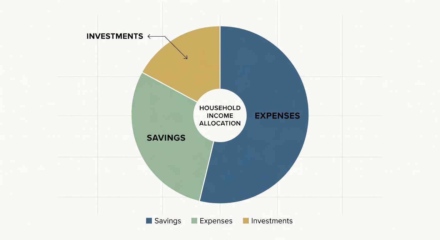 Gráfico de distribución de ingresos del hogar por la regla 50/30/20